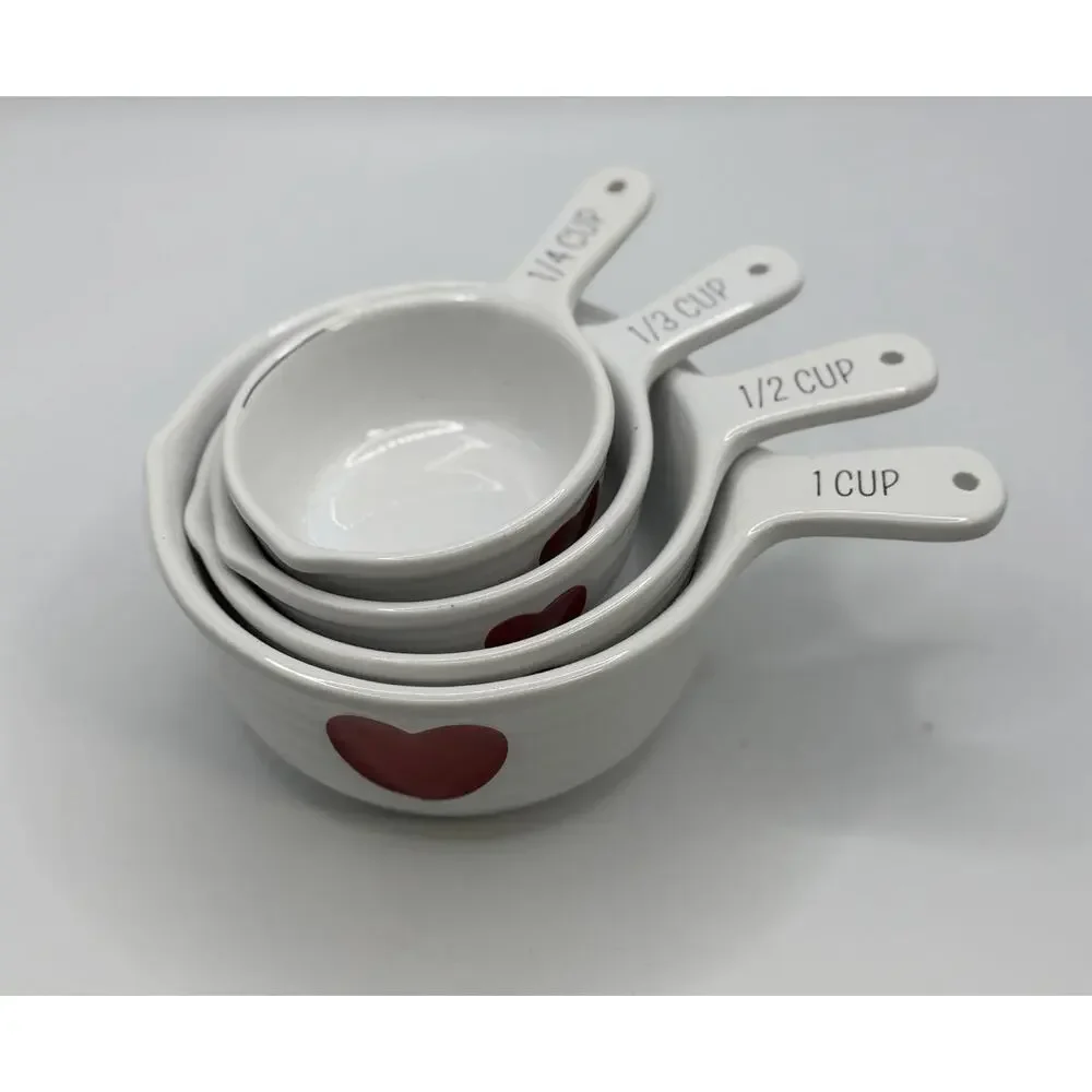 Williams Sonoma Heart Ceramic Measuring Cups Red White 4 Pc Set
